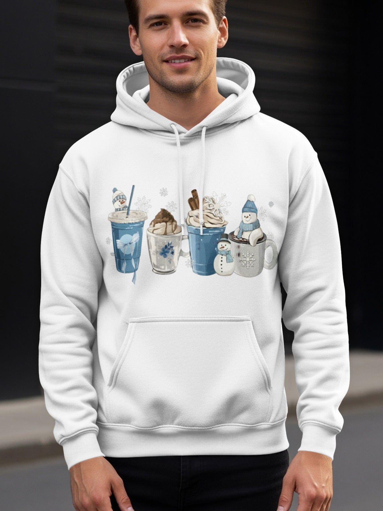 Cozy Hot Cocoa and Snowman Themed Hoodie