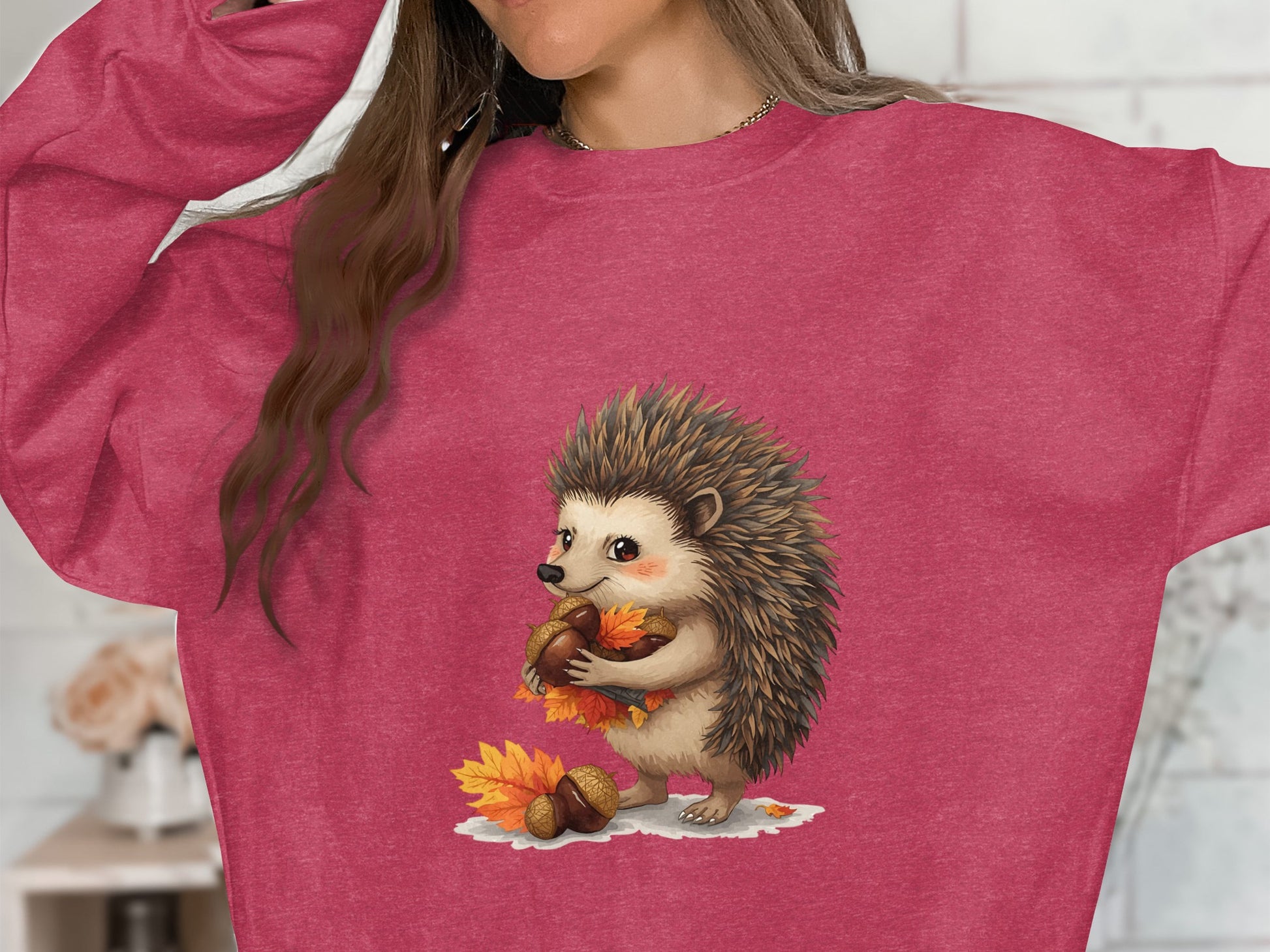Cute Hedgehog with Acorns Graphic Sweatshirt product type