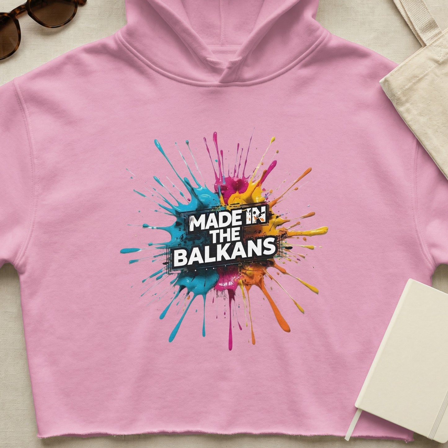 MADE IN THE BALKANS colorful splatter cropped hoodie